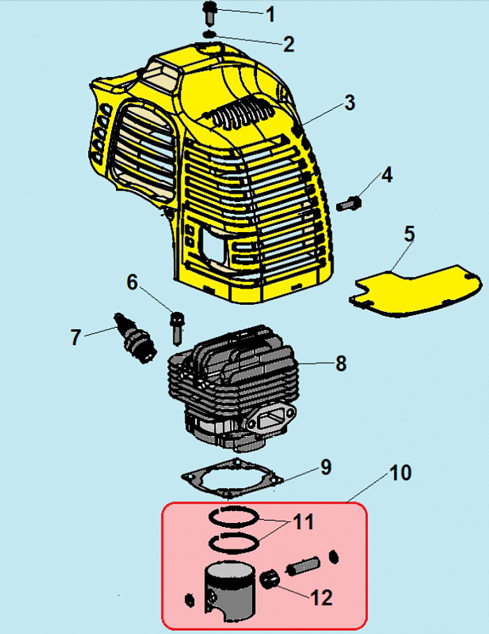 1 ПОРШЕНЬ - ЦИЛИНДР - СВЕЧА ТРИММЕР CHAMPION Т523S-2