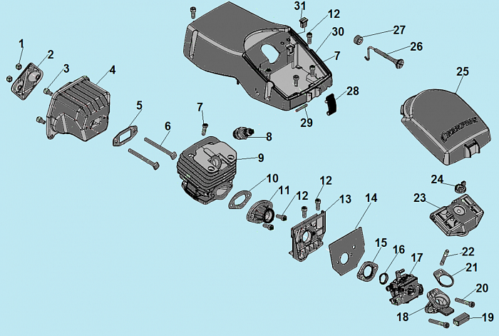 1 СВЕЧА - КАРБЮРАТОР - ФИЛЬТР БЕНЗОПИЛА CHAMPION 251-18