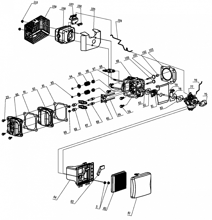 7 КАРБЮРАТОР - ВОЗДУШНЫЙ ФИЛЬТР Газонокосилка CHAMPION LM5346E