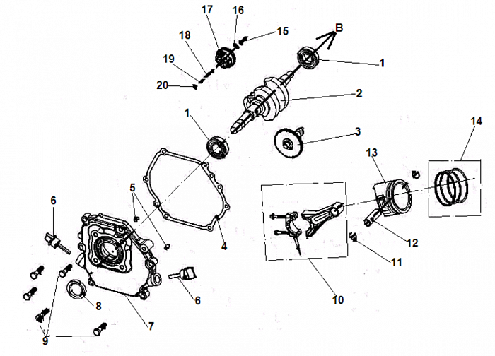 4 ПОРШЕНЬ - ШАТУН - КОЛЕНВАЛ GG3300 ГЕНЕРАТОР CHAMPION