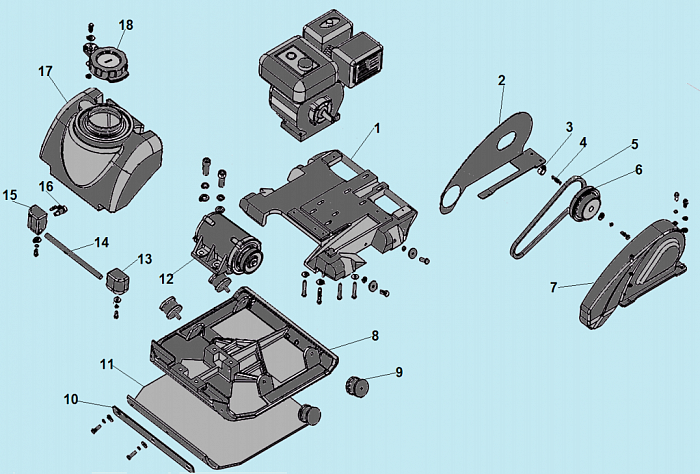 1 РЕМЕНЬ - ШКИВ - ПЛОЩАДКА - ПОДШИПНИКИ ВИБРОПЛИТА CHAMPION PC9750FT