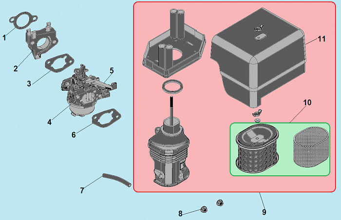 10 КАРБЮРАТОР - ВОЗДУШНЫЙ ФИЛЬТР МОТОПОМПА CHAMPION GP100E