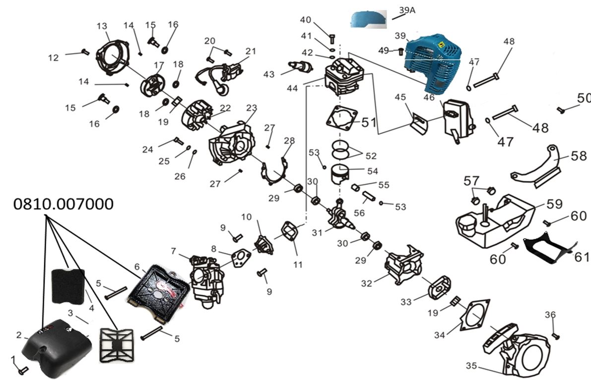 ЗАПЧАСТИ ДЛЯ ТРИММЕРА БЕНЗИНОВОГО ELITECH BC 43S (2018 ГОД) (ДВИГАТЕЛЬ)