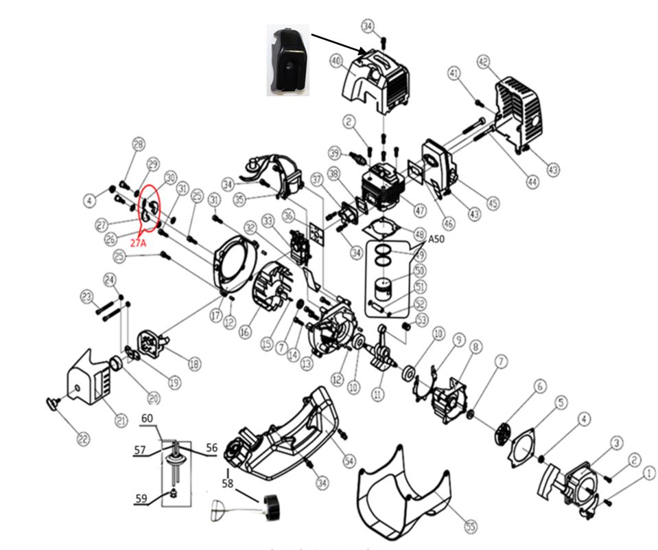 ЗАПЧАСТИ ДЛЯ ТРИММЕРА БЕНЗИНОВОГО ELITECH Т 33 (2017 ГОД) (ДВИГАТЕЛЬ)